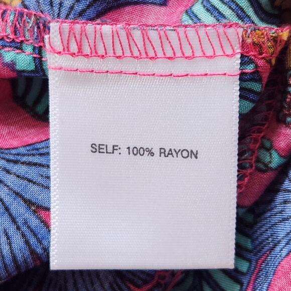 Rose + Olive Tropical Monkey Print Boho Tassel Flutter Sleeve Blouse Size L - Picture 8 of 8